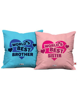 Indigifts - World's Best Brother-Sister Cushion Set of 2 - Gift for Rakhi (12x12 inches)