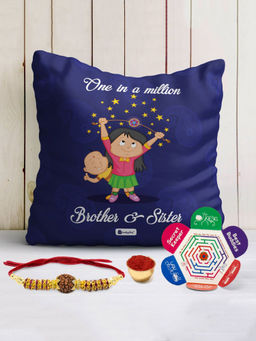 Indigifts - One in A Million Siblings Quote Cushion - Rakhi Gift Set (12x12 inches)