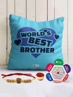 Indigifts - World's Best Bro Quote Cushion Cover with Filler - Rakhi Gift Set (12x12 inches)