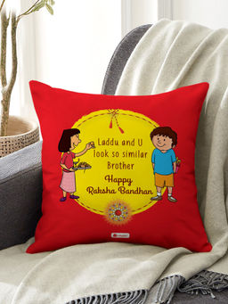 Indigifts - Laddu and You Look So Similar Cushion - Rakhi Gift Set (12x12 inches)