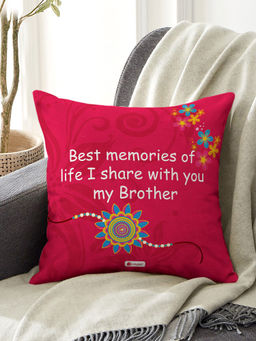 Indigifts - Best Memory of Life Cushion Cover with Filler - Rakhi Gift Set (12x12 inches)
