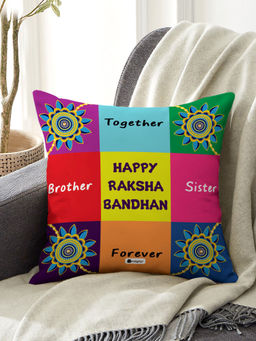 Indigifts - Happy Raksha Bandhan Cushion Cover with Filler (12x12 inches)