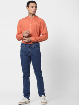 Jack & Jones - Orange Mandarin Collar Full Sleeves Shirt