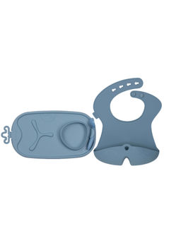 b.box - Blue Solid Silicone Bib with Mealtime Mat