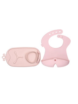 b.box - Pink Solid Silicone Bib with Mealtime Mat