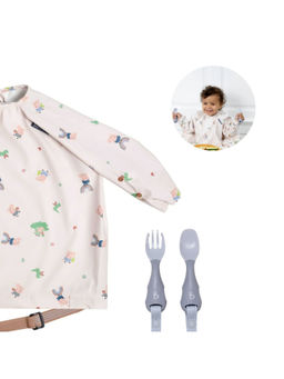 Bibado - Blue Printed Polyester Coverall Bib with Spoon and Fork