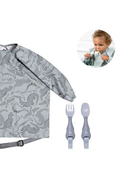 Bibado - Blue Printed Polyester Coverall Bib with Spoon and Fork