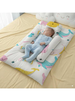 StarAndDaisy - White Printed Cotton Mattress, with Pillows and Head Pillow