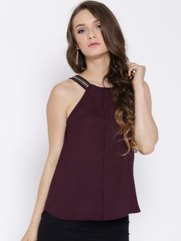 RARE - Women Wine Solid A-line Top