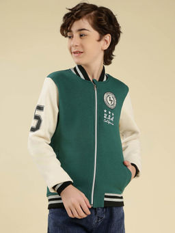 Lil Tomatoes - Boys Teal Colorblocked Heavy Weight Cotton Fleece Bomber Jacket