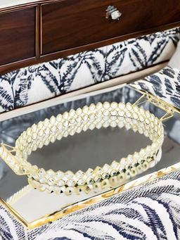 At Home by Nilkamal - Oval Decorative Platter With Handle -Silver