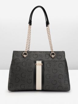 Guess - Charcoal Monogram Faysmith Satchel Bag With Detachable Strap