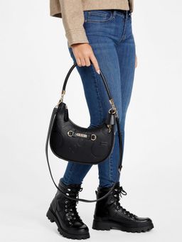 Guess - Black Textured Mirandah Top Zip Handbag With Detachable Strap