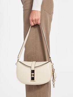 Guess - Off White Solid Brooke Satchel Bag with Detachable Strap
