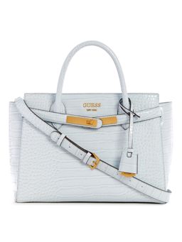 Guess - Ice Blue Textured Enisa High Society Satchel Bag With Detachable Strap