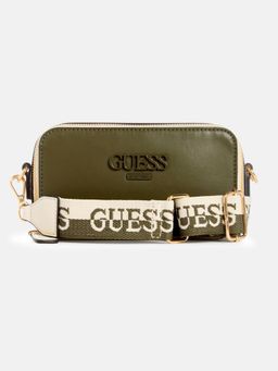 Guess - Olive Multi Solid Lewistown Crossbody Sling Bag With Detachable Strap