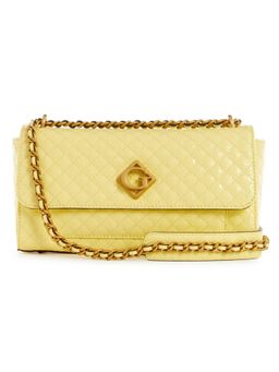 Guess - Yellow Quilted Nerina Convertible Flap Crossbody Sling Bag