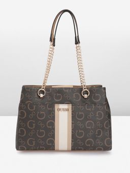 Guess - Natural Monogram Leesburg Satchel Bag With Detachable Strap
