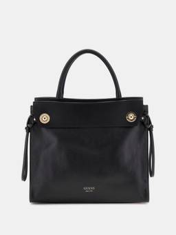 Guess - Black Solid Jolie Satchel Bag with Detachable Strap