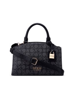Guess - Charcoal Monogram Easley Satchel Bag With Detachable Strap