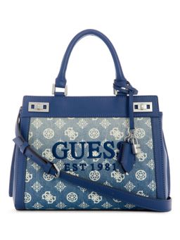 Guess - Denim Ombre Logo Monogram Katey Luxury Satchel Bag With Detachable Strap