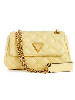 Guess - Yellow Quilted Gully Mini Crossbody Sling Bag with Detachable Strap