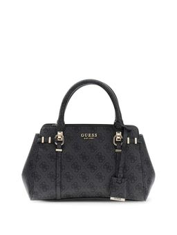 Guess - Women's Charcoal Printed Pu Leona Logo Satchel Bag With Detachable Strap