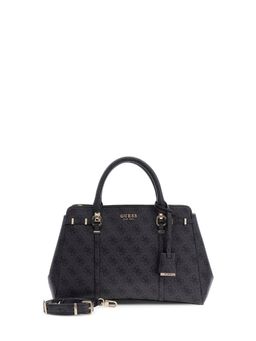 Guess - Women's Charcoal Printed Pu Leona Logo Satchel Bag With Detachable Strap