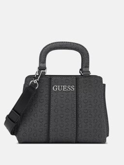 Guess - Charcoal Monogram Radleigh Mini Satchel Bag With Detachable Strap