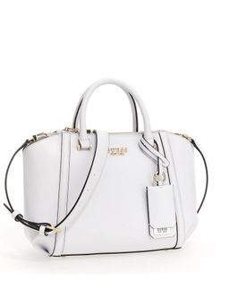 Guess - White Solid Leie Status Satchel Bag With Detachable Strap