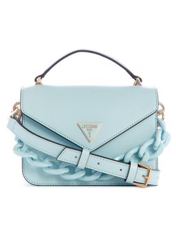 Guess - Ice Blue Solid Corina Mini Top Handle Flap Sling Bag with Detachable Strap