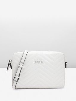 Guess - White Quilted Lockhart Camera Crossbody Sling Bag