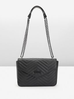 Guess - Black Quilted Lockhart Flap Crossbody Sling Bag