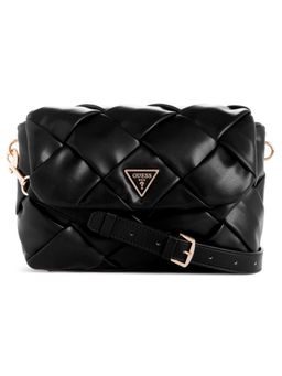 Guess - Black Quilted Zaina Flap Handbag With Detachable Strap
