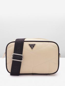 Guess - Beige Quilted Enelia Camera Crossbody Sling Bag