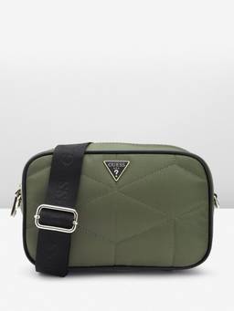 Guess - Khaki Quilted Enelia Camera Crossbody Sling Bag
