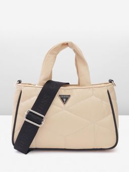 Guess - Beige Quilted Enelia Top Zip Handbag With Detachable Strap