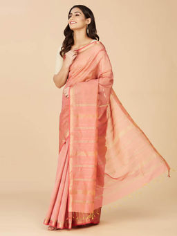 Fabindia - Peach Cotton Woven Silk Saree without Blouse