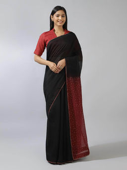 Fabindia - Black Cotton Silk Embellished Saree without Blouse