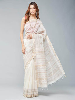 Fabindia - Natural Cotton Silk Blend Printed Saree without Blouse