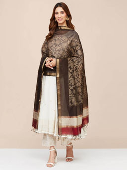 Fabindia - Black Cotton Silk Blend Printed Dupatta