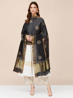 Fabindia - Black Cotton Silk Blend Printed Dupatta