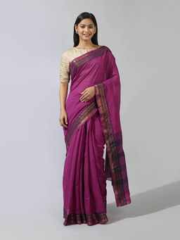 Fabindia - Purple Cotton Woven Saree without Blouse Stitched