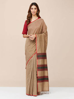 Fabindia - Beige Cotton Silk Hand Woven Stitched Saree without Blouse