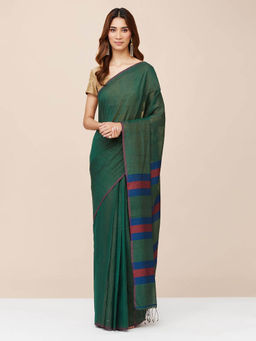 Fabindia - Green Cotton Silk Hand Woven Stitched Saree without Blouse