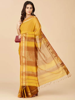 Fabindia - Yellow Cotton Woven Silk Stitched Saree without Blouse