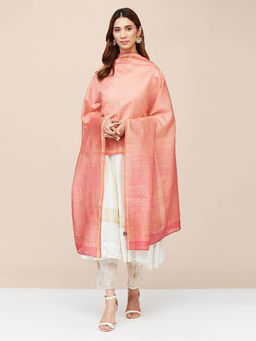 Fabindia - Peach Cotton Silk Hand Block Printed Dupatta