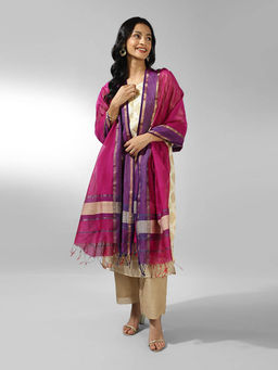 Fabindia - Wine Cotton Silk Woven Dupatta