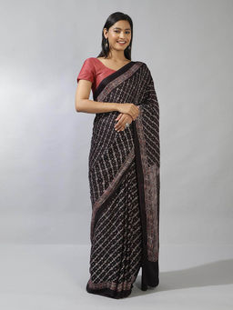 Fabindia - Black Modal Ajrakh Printed Saree without Blouse