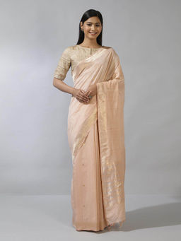 Fabindia - Beige Cotton Silk Blend Banarsi Saree without Blouse